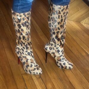Christian Louboutin Leopard Print Knee Boots in Black and Brown